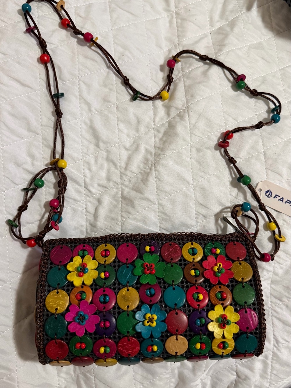 Colorful Floral Beaded Crossbody Bag - Multicolor